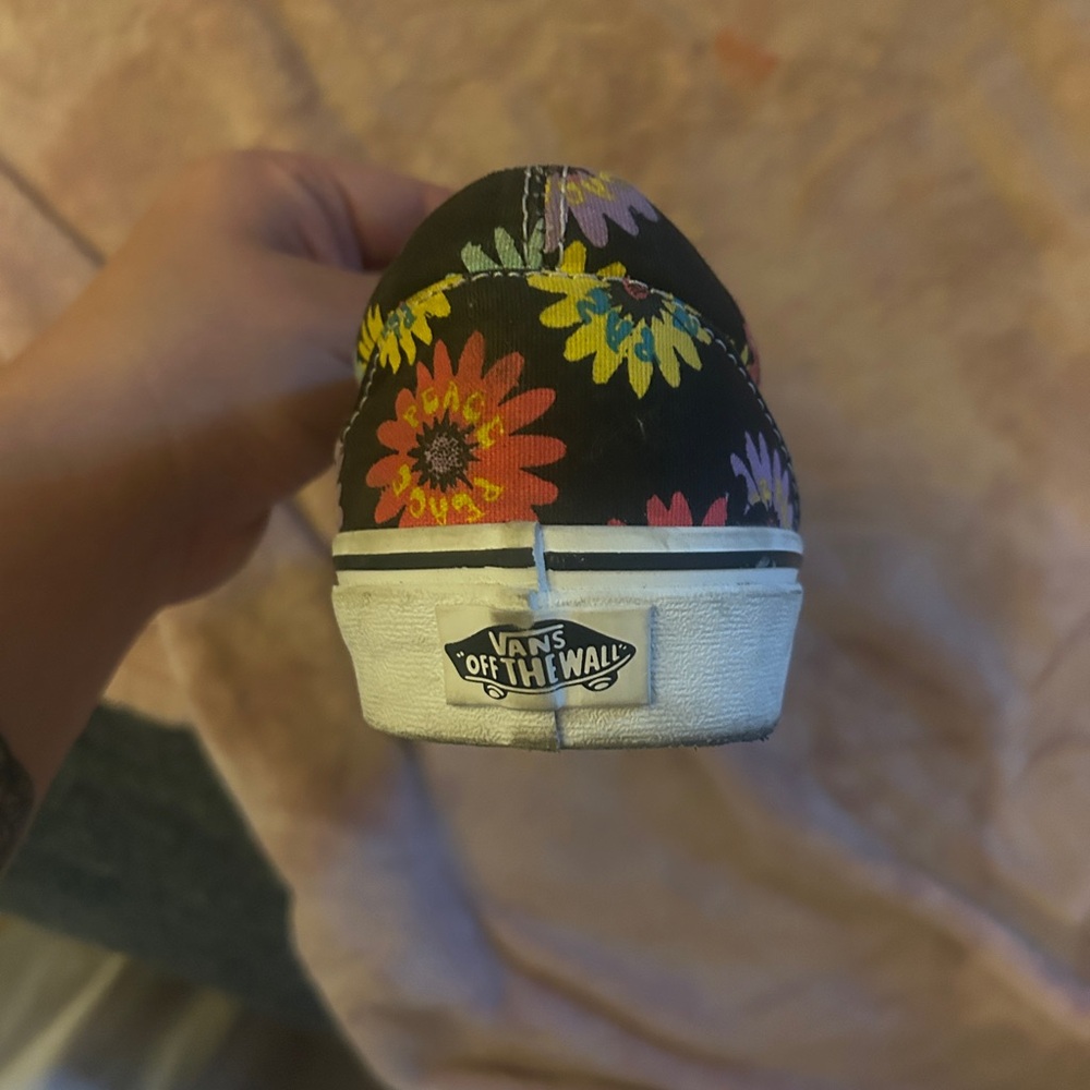 Vans Black and Floral Slip-On Shoes